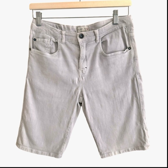 ZARA Kids Grey Denim Long Shorts Adjustable Waist Cotton Stretch 5 Pocket Zip - Picture 1 of 16